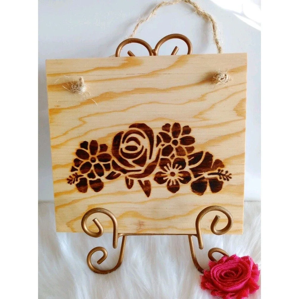 Handmade Flowers Home Decor Wood Burnished 8 1/2